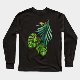 Minimalistic Continuous Line Tropical Frogs Long Sleeve T-Shirt